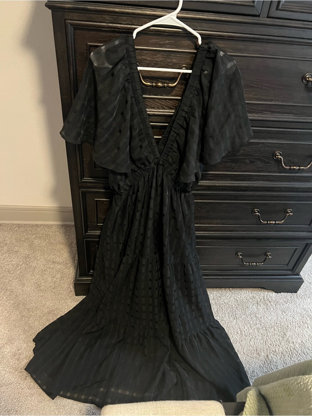 ARULA Black Deep V Maxi Dress with Flutter Sleeves